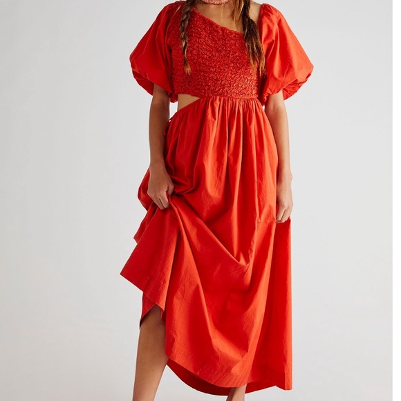 Free People Dresses & Skirts - Free People Red Smocked Ruffled Maxi Dress